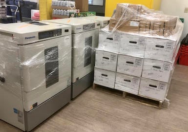 Cell Signaling Technology lab equipment ready to be shipped to Seeding Labs